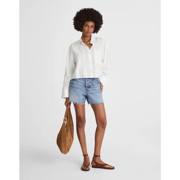 NWT Madewell Straight-Hem Shirt in Cotton Dobby White Size XXS - Picture 2 of 9